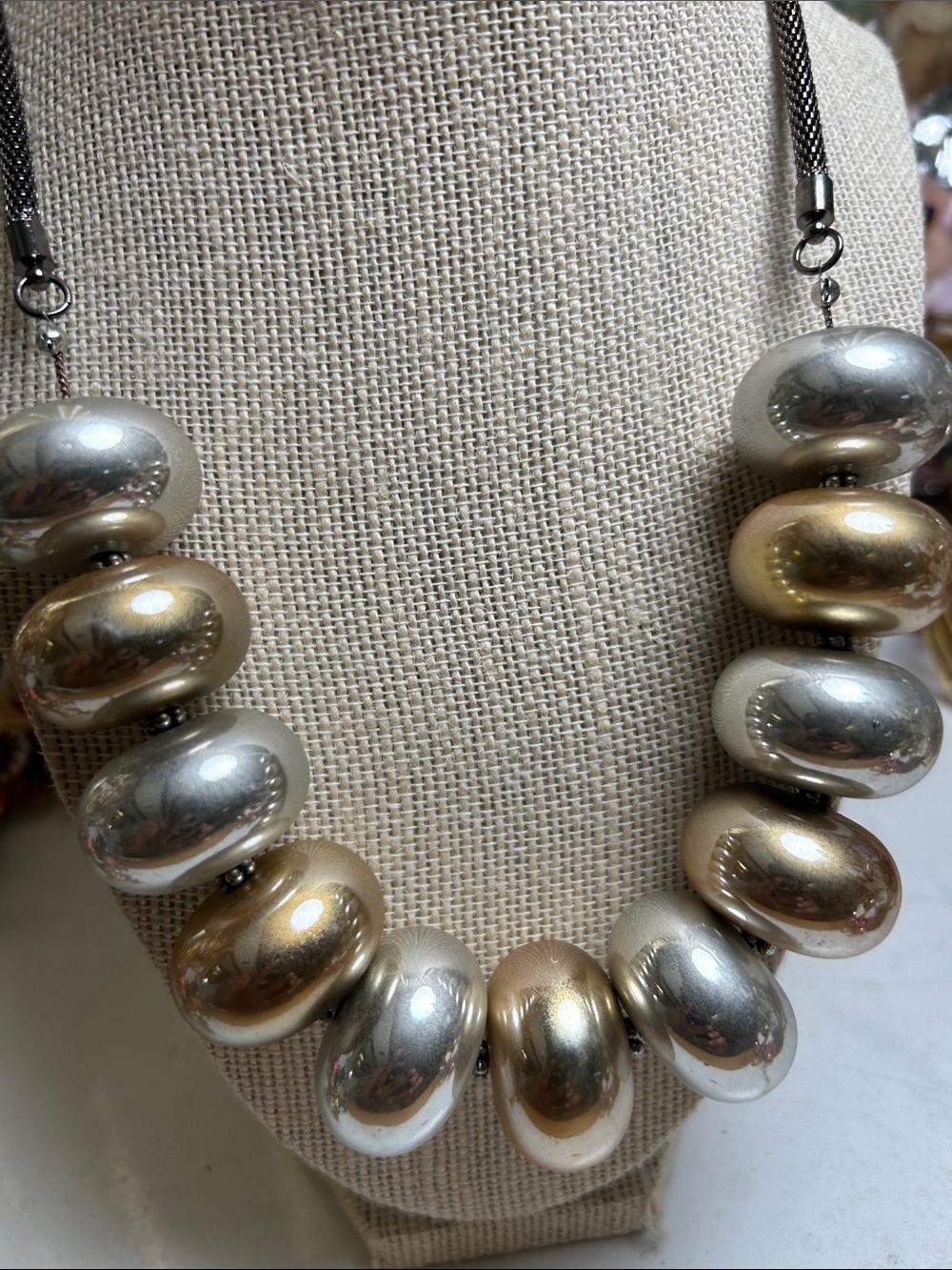 Silver and Gold Bead Statement Necklace - Unbranded
